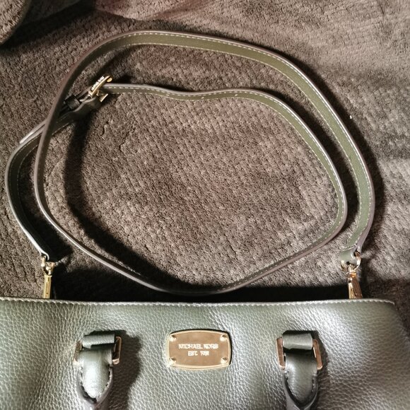 Olive/Gold Pebbled Leather Satchel/Crossbody EUC #253 - Picture 10 of 14
